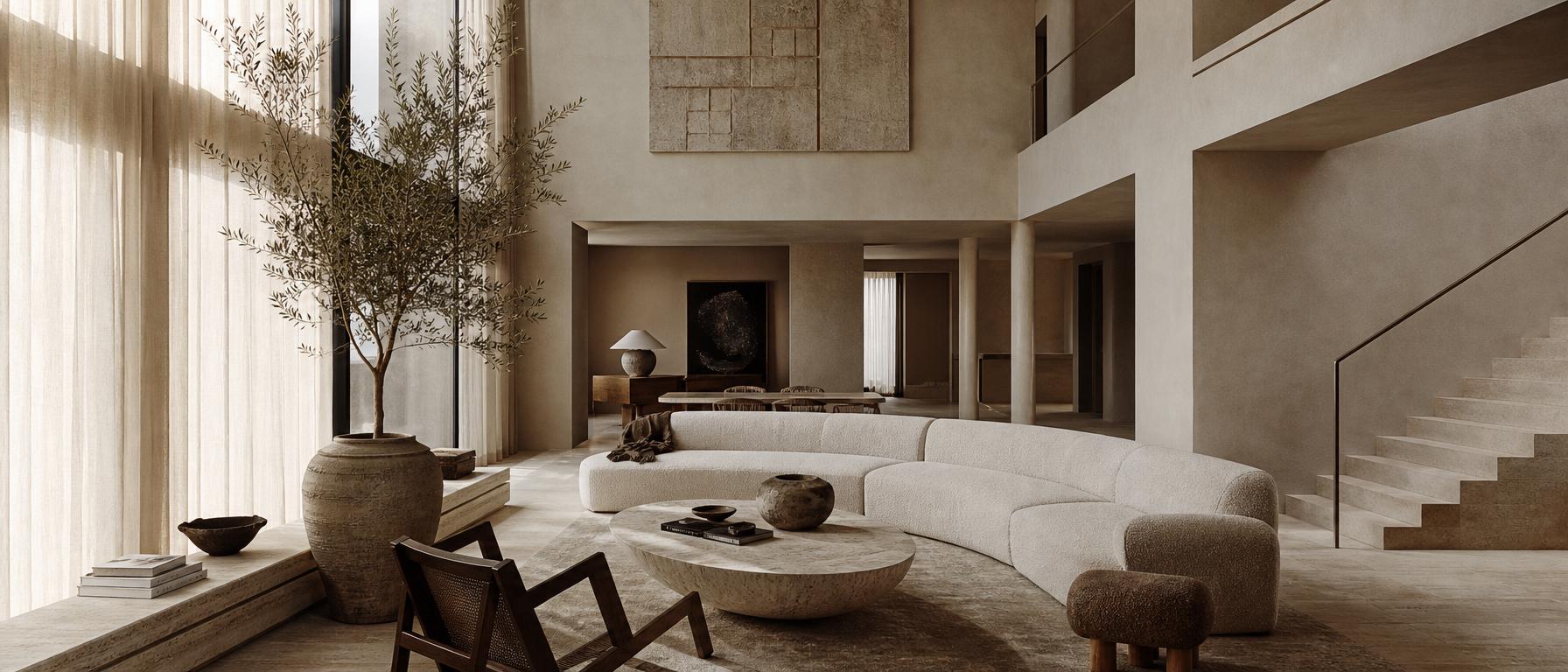 Residencia contemporánea con travertino y roble